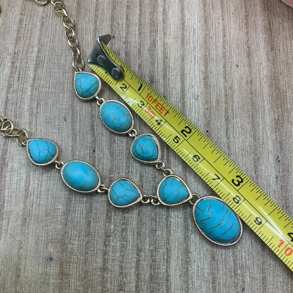 Monet Faux Turquoise Stone  Gold Tone Y  Necklace